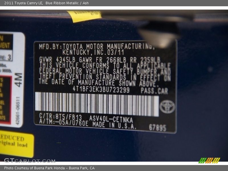 Blue Ribbon Metallic / Ash 2011 Toyota Camry LE