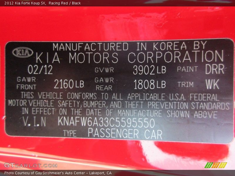 Racing Red / Black 2012 Kia Forte Koup SX