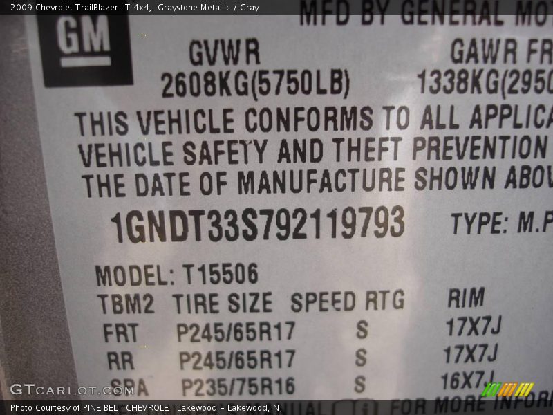 Graystone Metallic / Gray 2009 Chevrolet TrailBlazer LT 4x4