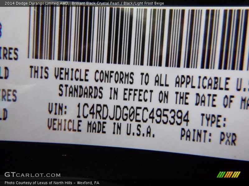 Brilliant Black Crystal Pearl / Black/Light Frost Beige 2014 Dodge Durango Limited AWD