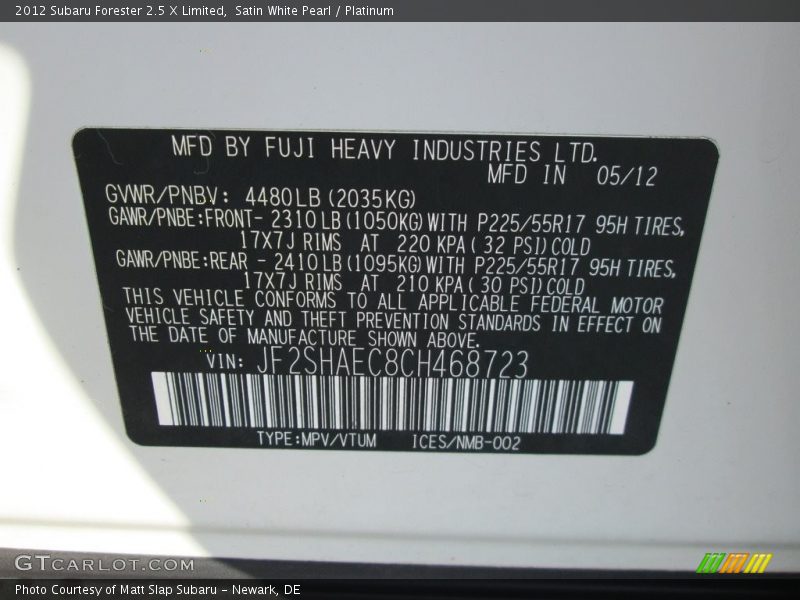 Satin White Pearl / Platinum 2012 Subaru Forester 2.5 X Limited
