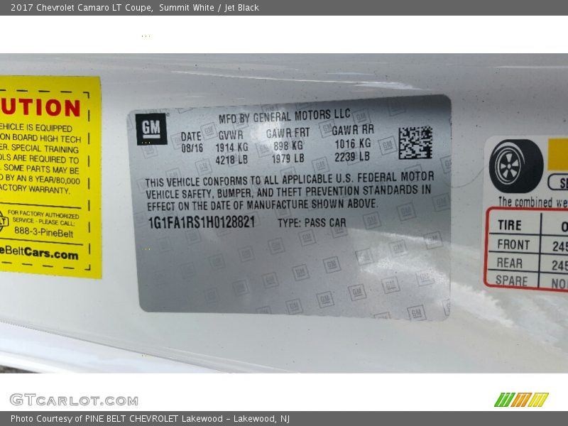 Summit White / Jet Black 2017 Chevrolet Camaro LT Coupe