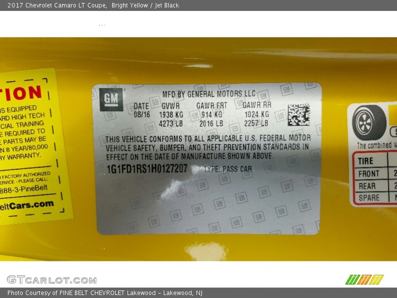 Bright Yellow / Jet Black 2017 Chevrolet Camaro LT Coupe