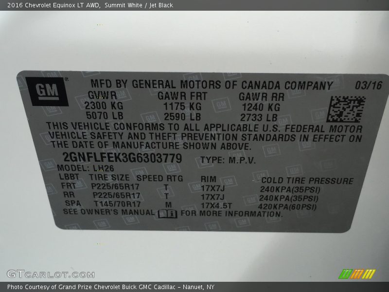 Summit White / Jet Black 2016 Chevrolet Equinox LT AWD