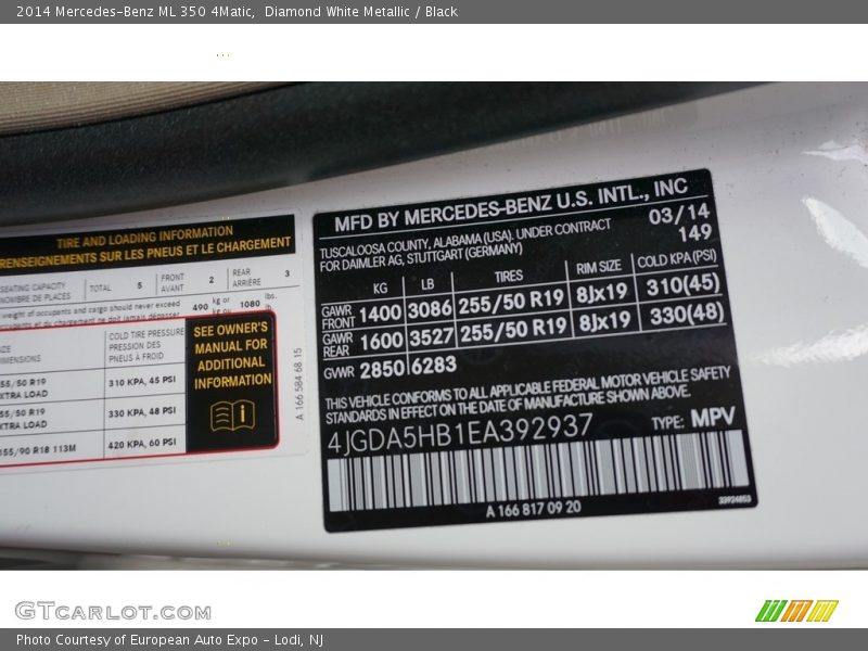 Diamond White Metallic / Black 2014 Mercedes-Benz ML 350 4Matic