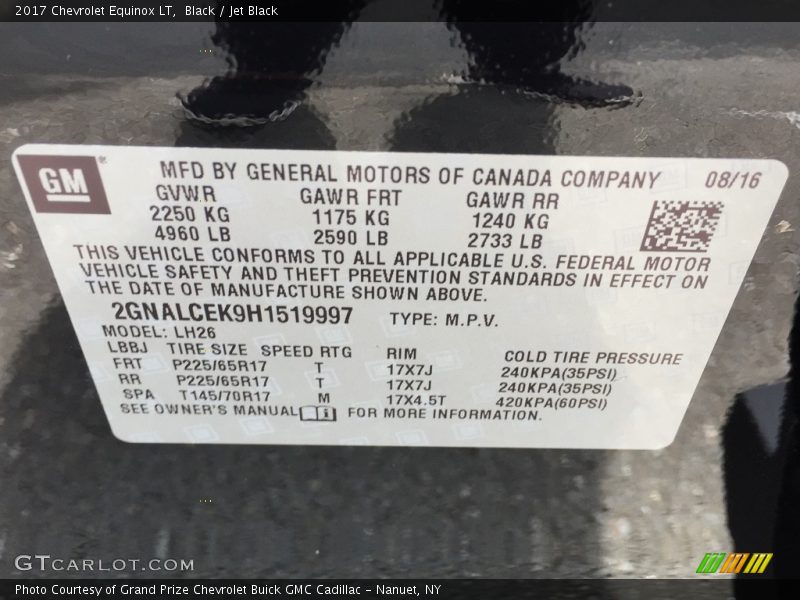 Black / Jet Black 2017 Chevrolet Equinox LT