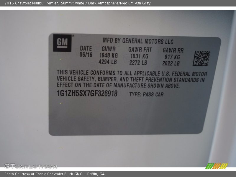Summit White / Dark Atmosphere/Medium Ash Gray 2016 Chevrolet Malibu Premier