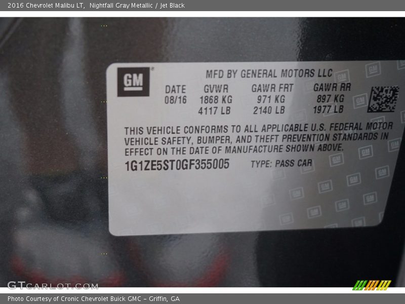 Nightfall Gray Metallic / Jet Black 2016 Chevrolet Malibu LT