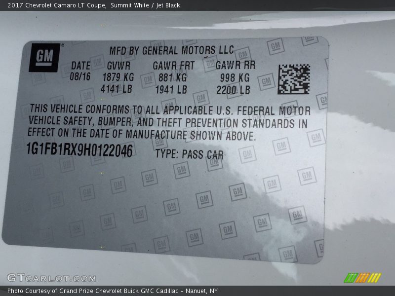 Summit White / Jet Black 2017 Chevrolet Camaro LT Coupe