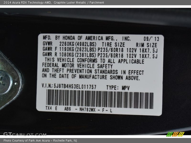 Graphite Luster Metallic / Parchment 2014 Acura RDX Technology AWD