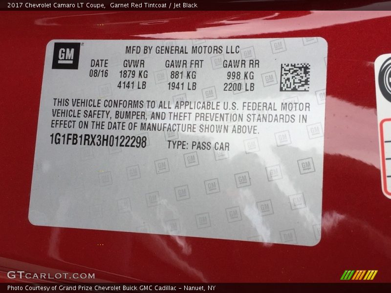 Garnet Red Tintcoat / Jet Black 2017 Chevrolet Camaro LT Coupe