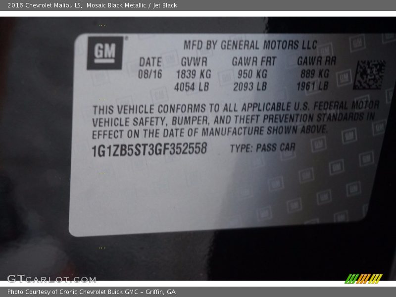 Mosaic Black Metallic / Jet Black 2016 Chevrolet Malibu LS