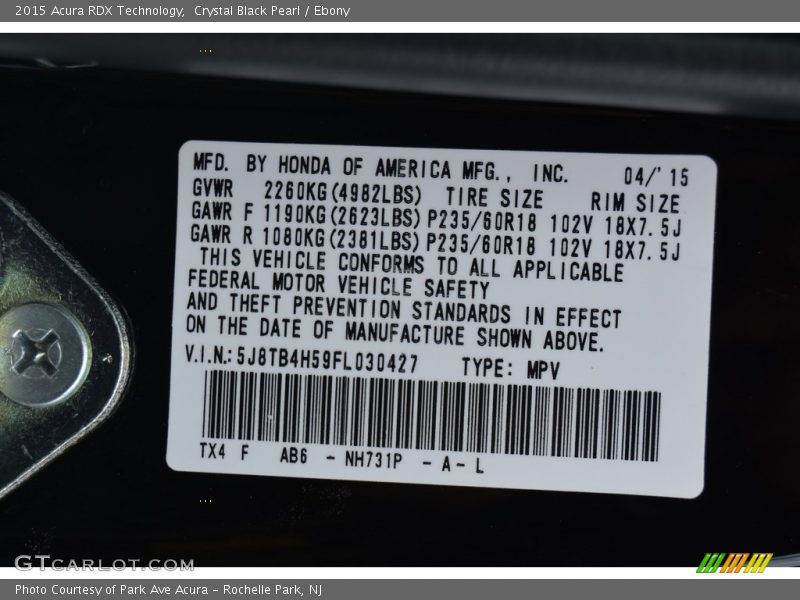 Crystal Black Pearl / Ebony 2015 Acura RDX Technology