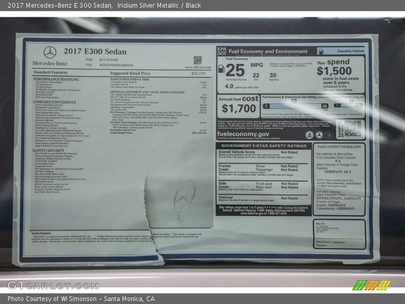 Iridium Silver Metallic / Black 2017 Mercedes-Benz E 300 Sedan