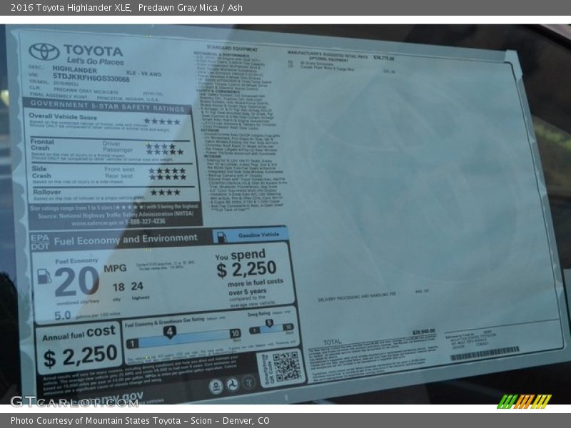 Predawn Gray Mica / Ash 2016 Toyota Highlander XLE