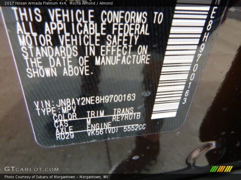 2017 Armada Platinum 4x4 Mocha Almond Color Code CAS