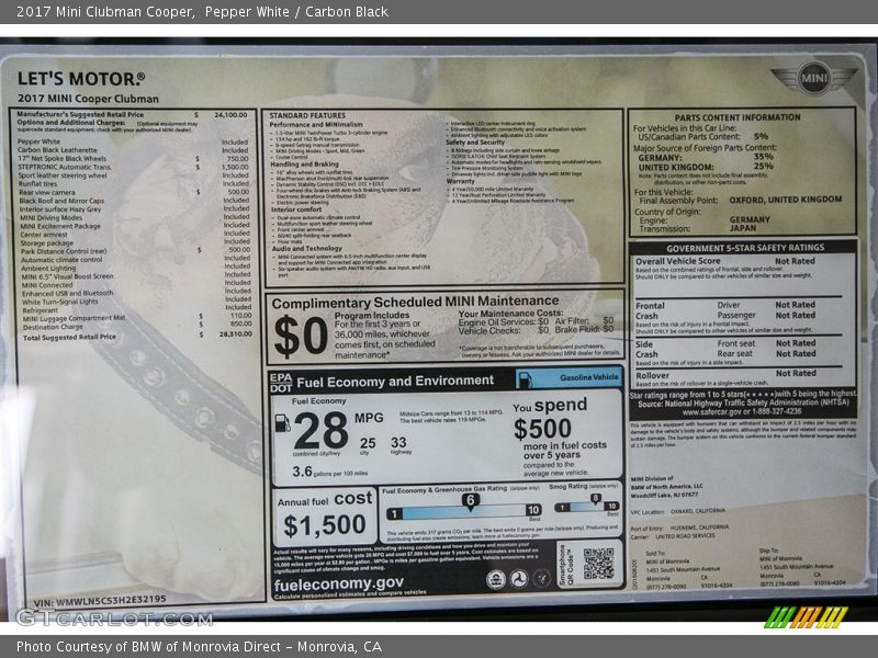 Pepper White / Carbon Black 2017 Mini Clubman Cooper