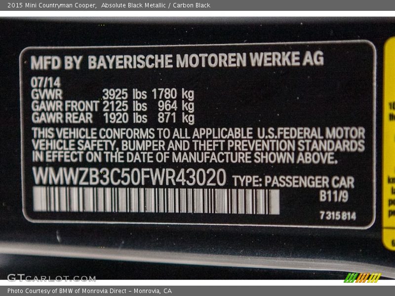 Absolute Black Metallic / Carbon Black 2015 Mini Countryman Cooper
