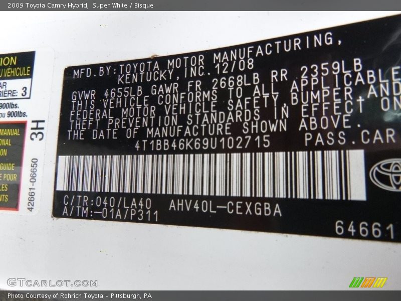 Super White / Bisque 2009 Toyota Camry Hybrid