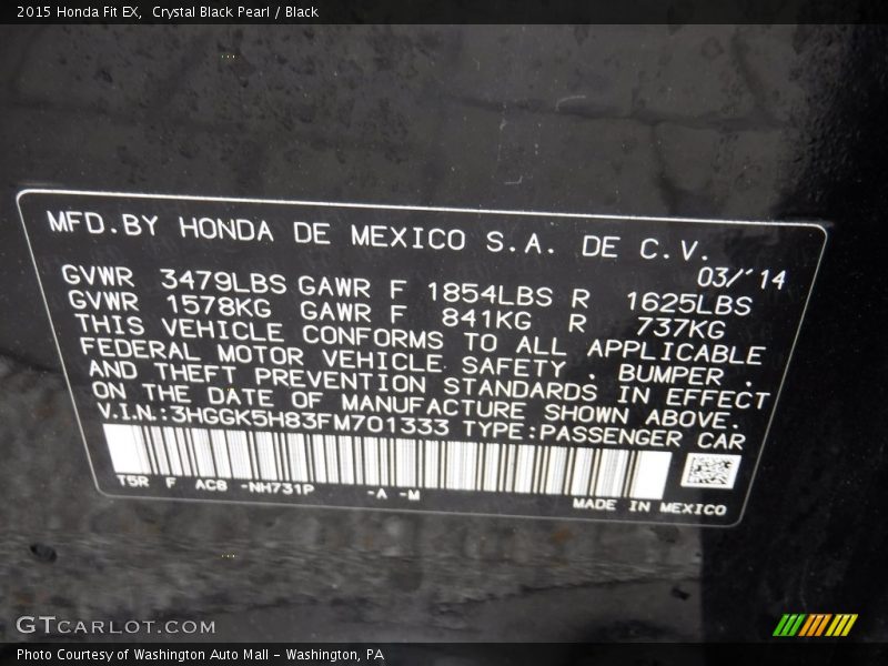 Crystal Black Pearl / Black 2015 Honda Fit EX