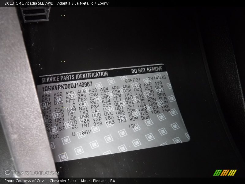Atlantis Blue Metallic / Ebony 2013 GMC Acadia SLE AWD