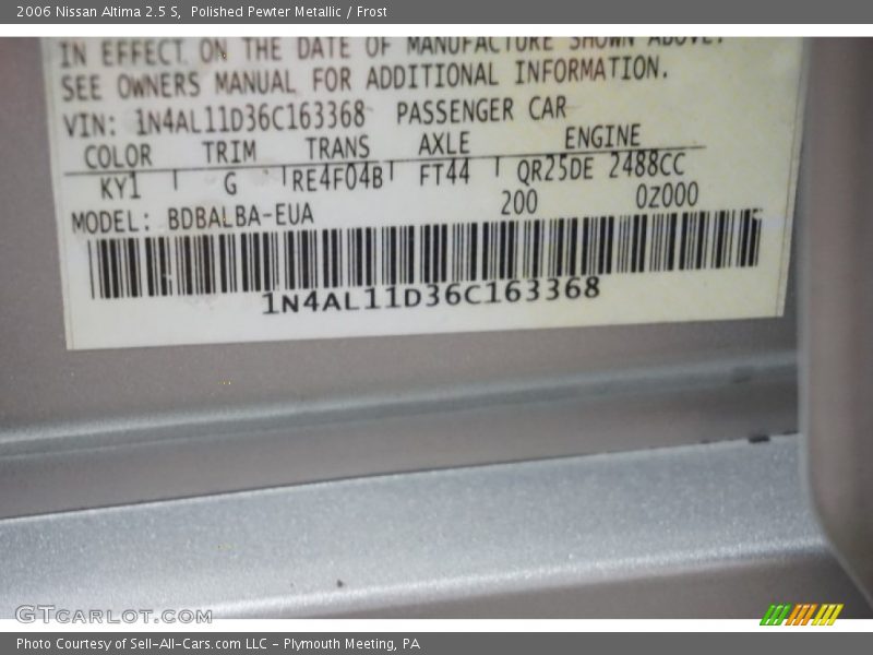 Polished Pewter Metallic / Frost 2006 Nissan Altima 2.5 S