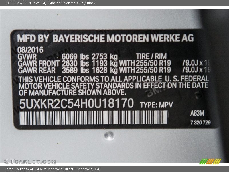 Glacier Silver Metallic / Black 2017 BMW X5 sDrive35i