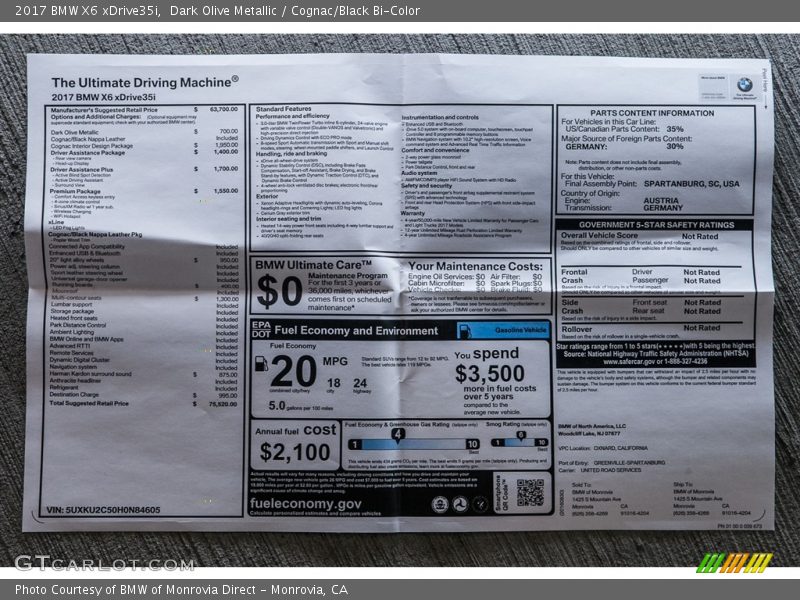  2017 X6 xDrive35i Window Sticker