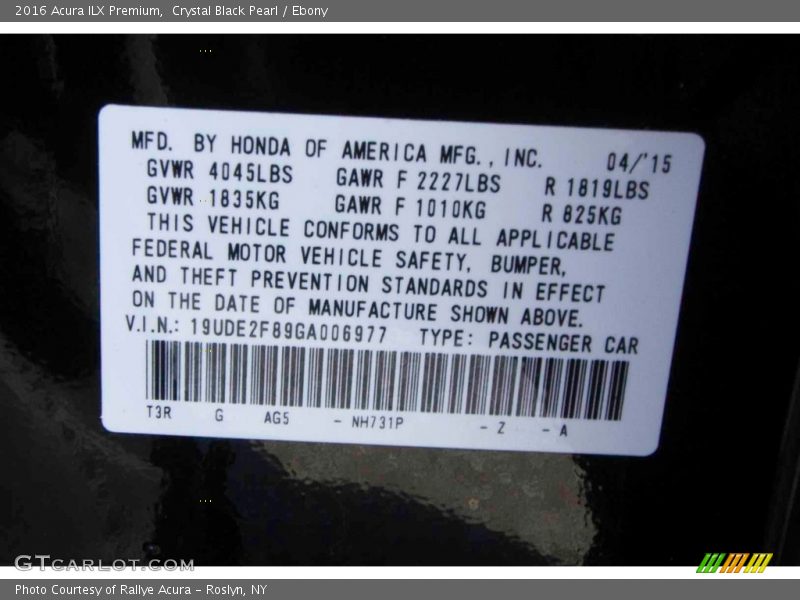 Crystal Black Pearl / Ebony 2016 Acura ILX Premium