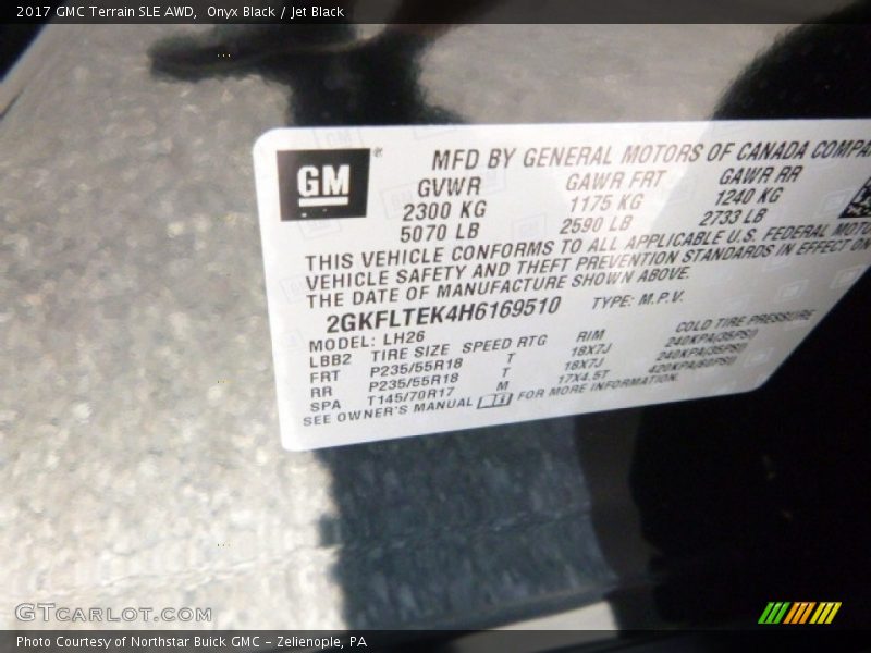 Onyx Black / Jet Black 2017 GMC Terrain SLE AWD