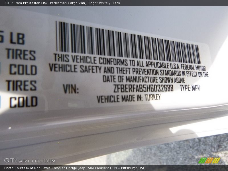Bright White / Black 2017 Ram ProMaster City Tradesman Cargo Van