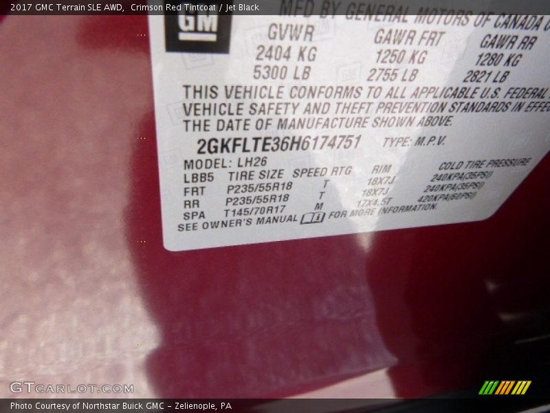Crimson Red Tintcoat / Jet Black 2017 GMC Terrain SLE AWD