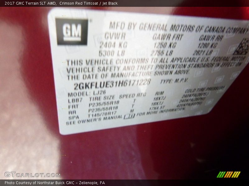 Crimson Red Tintcoat / Jet Black 2017 GMC Terrain SLT AWD