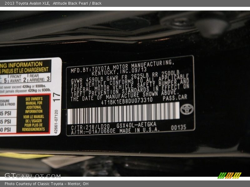 Attitude Black Pearl / Black 2013 Toyota Avalon XLE