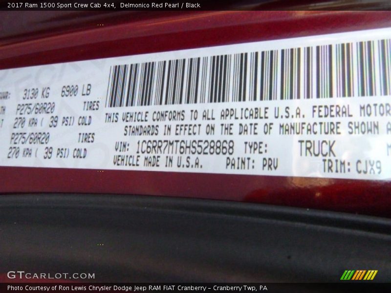 Delmonico Red Pearl / Black 2017 Ram 1500 Sport Crew Cab 4x4