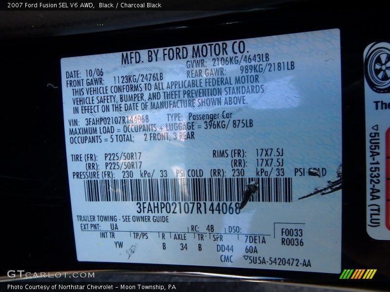 Black / Charcoal Black 2007 Ford Fusion SEL V6 AWD
