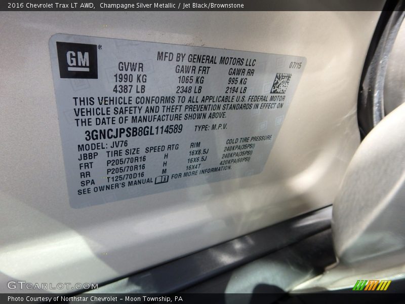 Champagne Silver Metallic / Jet Black/Brownstone 2016 Chevrolet Trax LT AWD