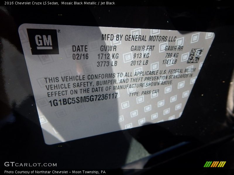 Mosaic Black Metallic / Jet Black 2016 Chevrolet Cruze LS Sedan