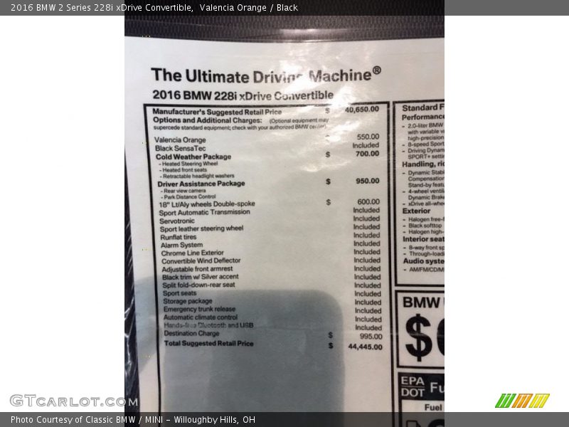  2016 2 Series 228i xDrive Convertible Window Sticker