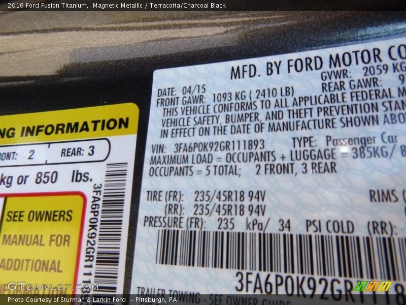 Magnetic Metallic / Terracotta/Charcoal Black 2016 Ford Fusion Titanium