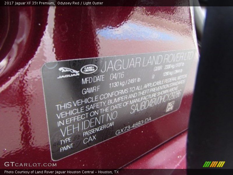 2017 XF 35t Premium Odyssey Red Color Code CAX