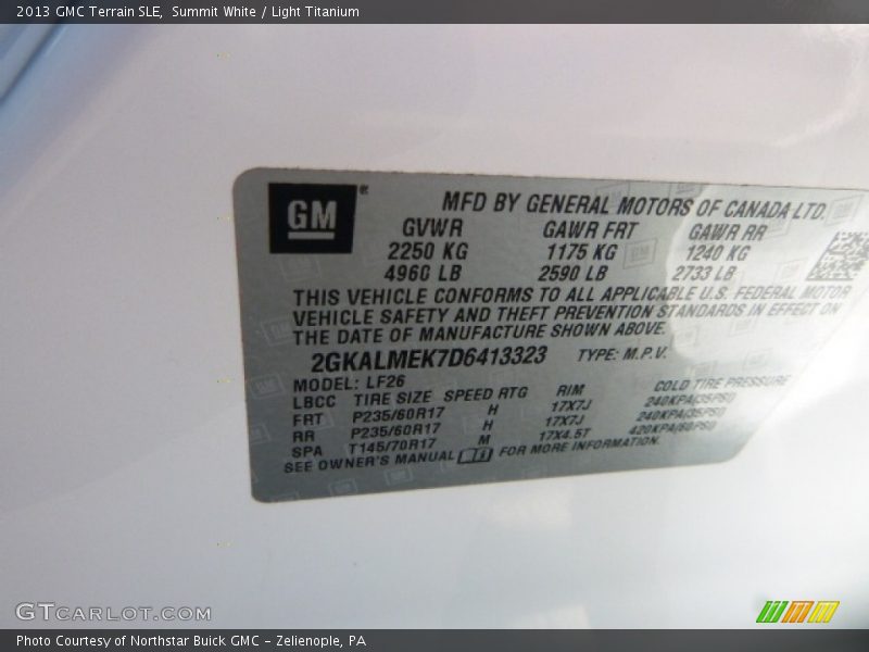 Summit White / Light Titanium 2013 GMC Terrain SLE