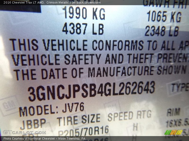 Crimson Metallic / Jet Black/Brownstone 2016 Chevrolet Trax LT AWD