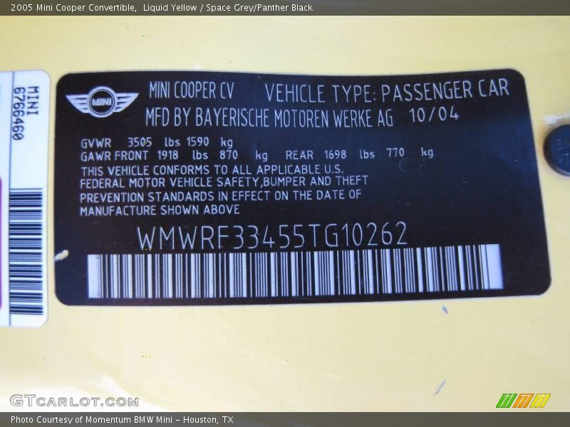 Liquid Yellow / Space Grey/Panther Black 2005 Mini Cooper Convertible
