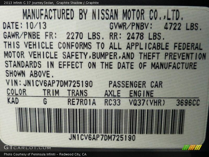 Graphite Shadow / Graphite 2013 Infiniti G 37 Journey Sedan