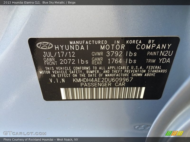 Blue Sky Metallic / Beige 2013 Hyundai Elantra GLS