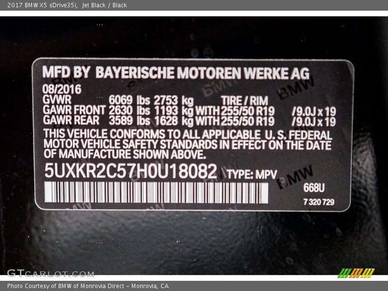 2017 X5 sDrive35i Jet Black Color Code 668