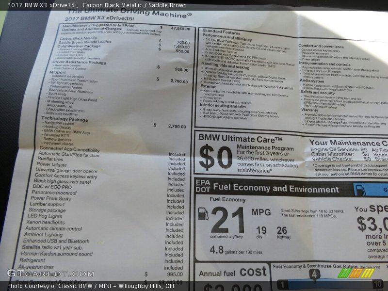 Carbon Black Metallic / Saddle Brown 2017 BMW X3 xDrive35i