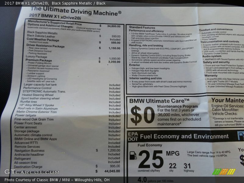 Black Sapphire Metallic / Black 2017 BMW X1 xDrive28i