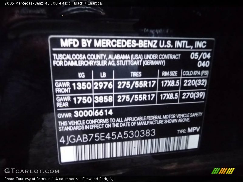 Black / Charcoal 2005 Mercedes-Benz ML 500 4Matic